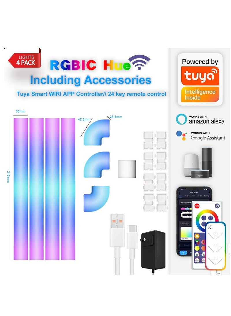 ناناو مصباح الحائط الخاص بـ RGBIC LED، أضواء الألعاب ثنائية الأبعاد الذكية، أضواء الزينة المنزلية المتغيرة الألوان المتوافقة مع/أليكسا ومساعدي جوجل، أضواء شريطية لغرفة الألعاب/غرفة النوم (4 قطع مع 3 زوايا) - Image 1