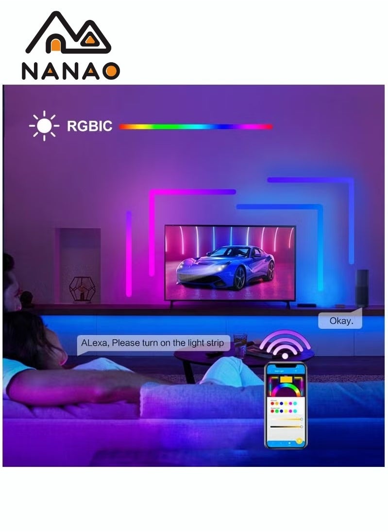 NANAO - RGBIC LED Wall Light,DIY Geometry Splicing Gaming Lights,Smart WiFi Colour Changing Home Decor Lights Compatible w/Alexa and Google Assistant,Strip Lights for Gaming Room/Bedroom (4Pcs w/ 3 Corners) - Image 1