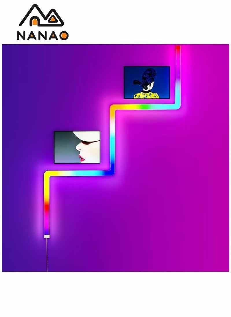 NANAO - RGBIC LED Wall Light,DIY Geometry Splicing Gaming Lights,Smart WiFi Colour Changing Home Decor Lights Compatible w/Alexa and Google Assistant,Strip Lights for Gaming Room/Bedroom (4Pcs w/ 3 Corners) - Image 1
