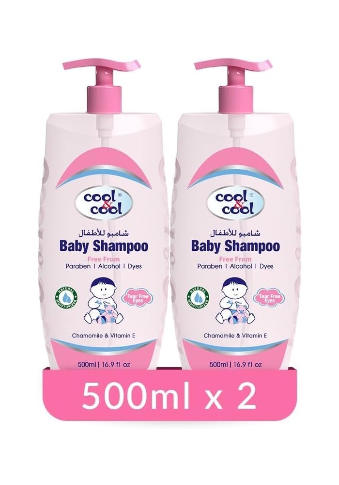 Cool & Cool Baby Shampoo - 500ml (Pack of 2) Tear Free, Alcohol Free, Paraben Free, Dye Free, Chamomile & Vitamin E - Image 1