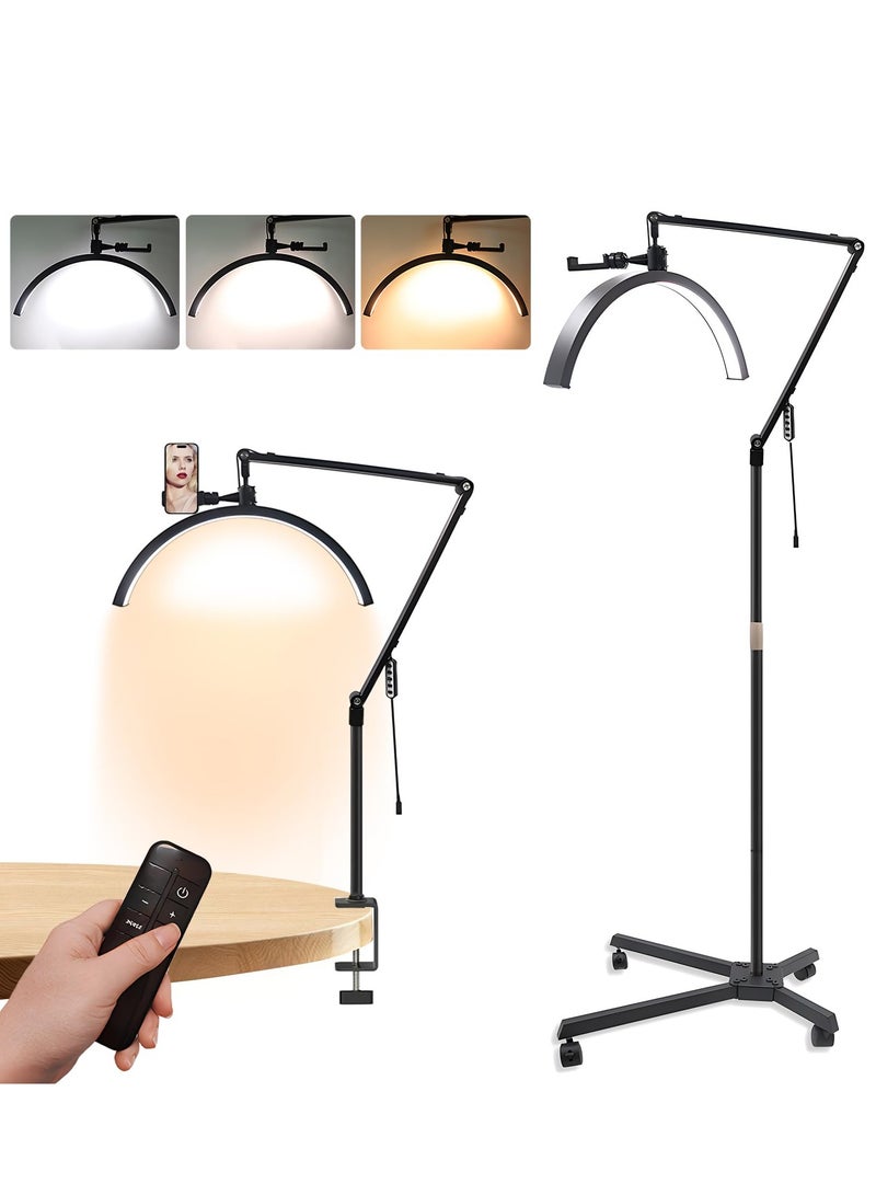 XiuWoo 2 in 1 Lash Light for Eyelash Tech, Portable Half Moon Desk Lamp with Wheels, LED Lash Lamp for Tattoo Artists, Nail Tech, Adjustable Brightness, black - Image 1