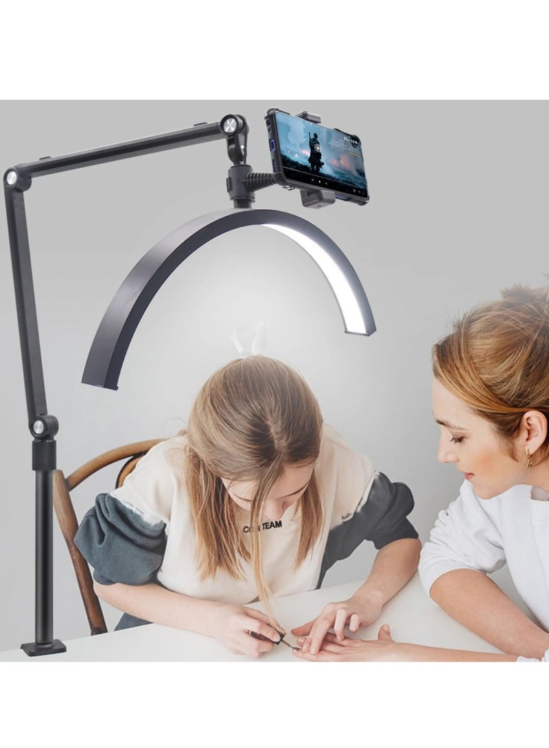 XiuWoo 2 in 1 Lash Light for Eyelash Tech, Portable Half Moon Desk Lamp with Wheels, LED Lash Lamp for Tattoo Artists, Nail Tech, Adjustable Brightness, black - Image 4