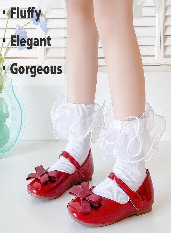 Mini angel Girls Ruffle Socks Double Lace Frilly Dress Socks Kids Turn Cuff Socks for Toddler Little Girls 2 Pack (White, 2-4 Years) - Image 4