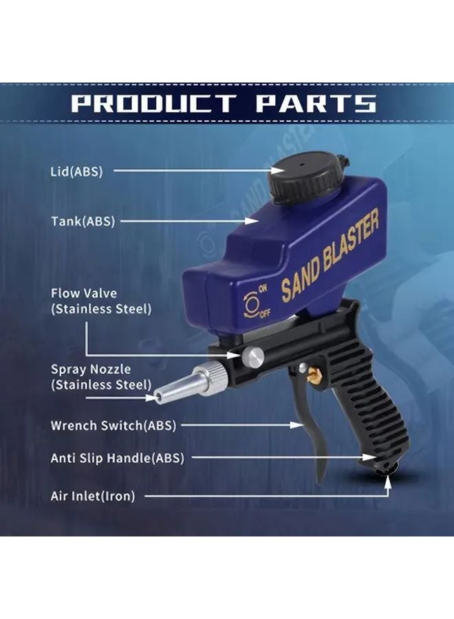 Blue Portable Sandblaster Gun 600cc Capacity For Paint Rust Removal Wood Metal - Image 5