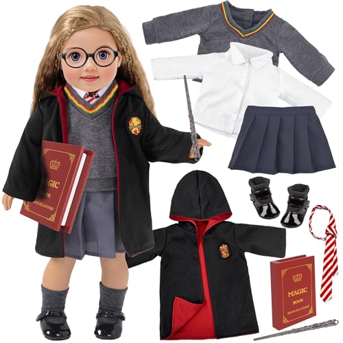 ebuddy Magic School Uniform Inspired Halloween Costume Doll Clothes Clothing Outfits Accessories Set 10 Pcs for 18 inch Girl Dolls - Image 1