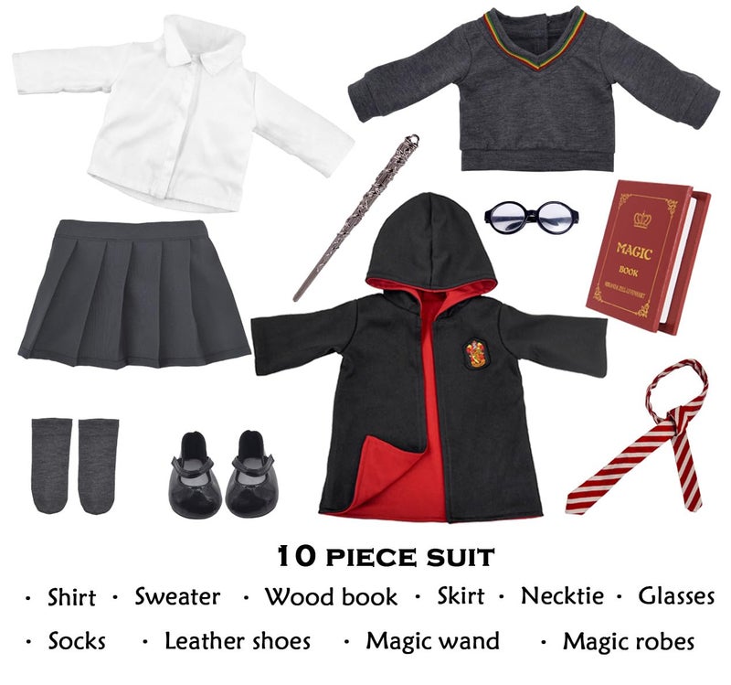 ebuddy Magic School Uniform Inspired Halloween Costume Doll Clothes Clothing Outfits Accessories Set 10 Pcs for 18 inch Girl Dolls - Image 2