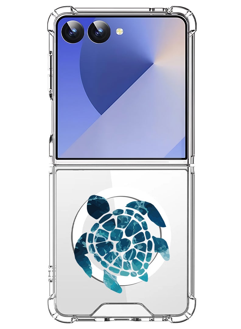 Theodor Magnetic Case for Samsung Galaxy Z Flip 7 Compatible with MagSafe Wireless Charging, Shockproof Phone Bumper Cover Blue Turtle - Image 1
