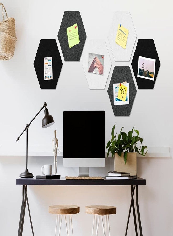 Uoisaiko 8 Pack Hexagon Felt Bulletin Board Tiles - 12" Large Thick Pin Board for Walls with 30 Push Pins, DIY Boards for Office Home School Decor, Aesthetic Hex Cork Board Alternative - Image 3