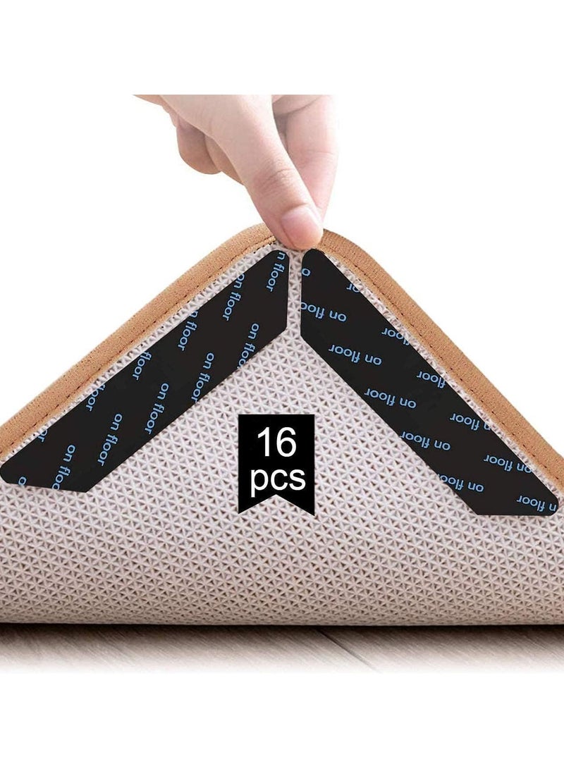 16 Pcs Non-Slip Rug Tape, Dual Sided Adhesive Carpet Gripper for Hardwood Floors, Washable & Removable Rug Stopper Prevents Curling Corners - Image 1