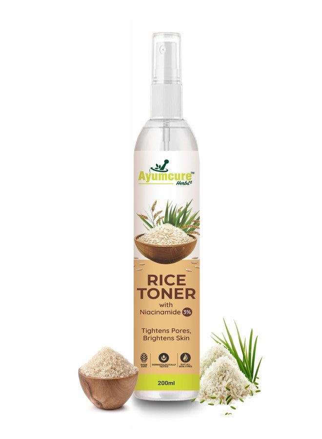 Ayumcure 3% Niacinamide & Korean Rice Water Face Toner | 200ml | Glassy glow| Alcohol-Free Toner for Oily Acne Prone Dry Combination Skin | Pore Tightening & Glowing Skin | Women & Men