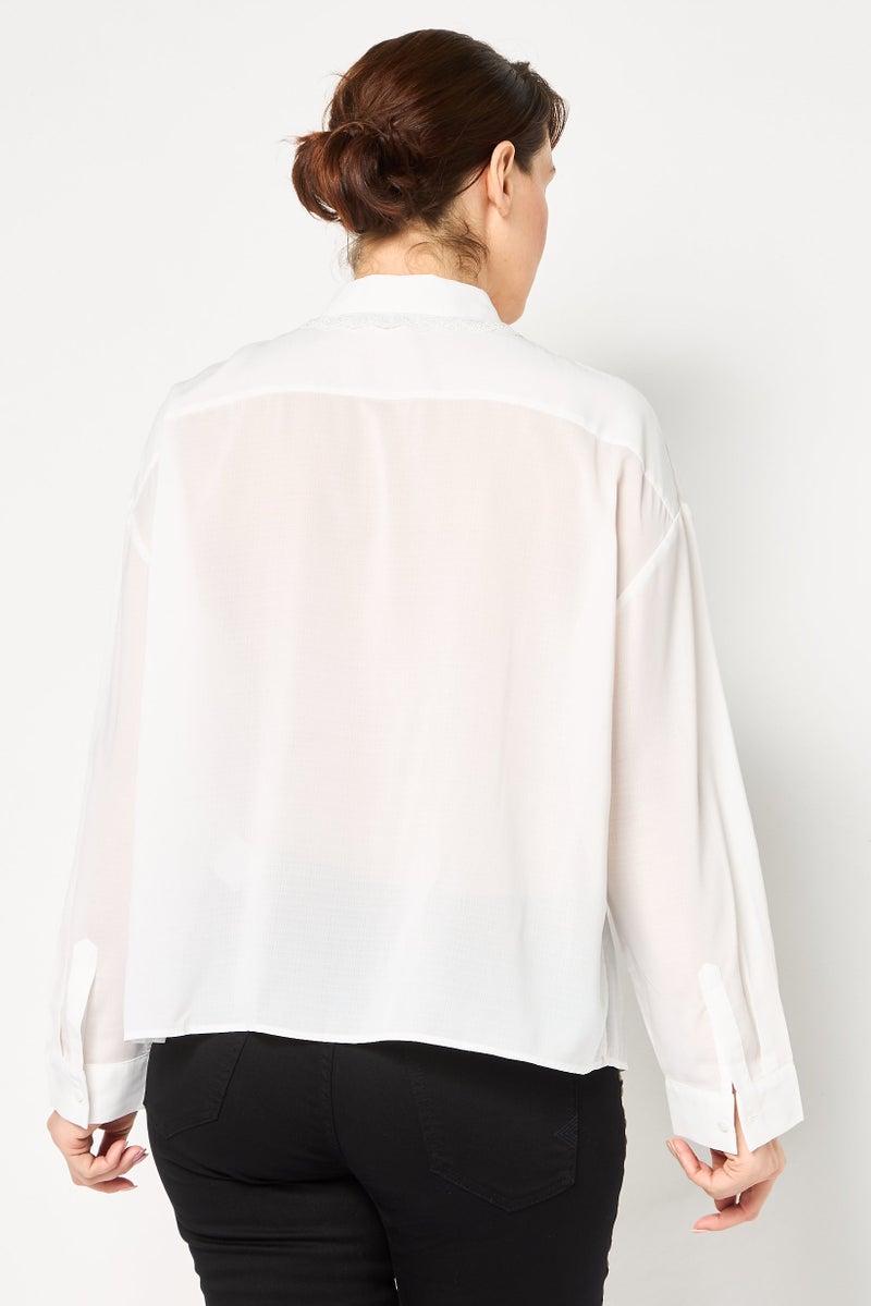 SELECTED Women Spread Collar Long Sleeve Textured Shirt, White - Image 4