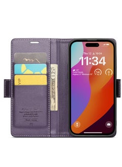 CaseMe Flip Wallet Case For iPhone 14 Pro Max [RFID Blocking] PU Leather Wallet Flip Folio Case with Card Holder Kickstand Shockproof Phone Cover (Purple)  - Image 5