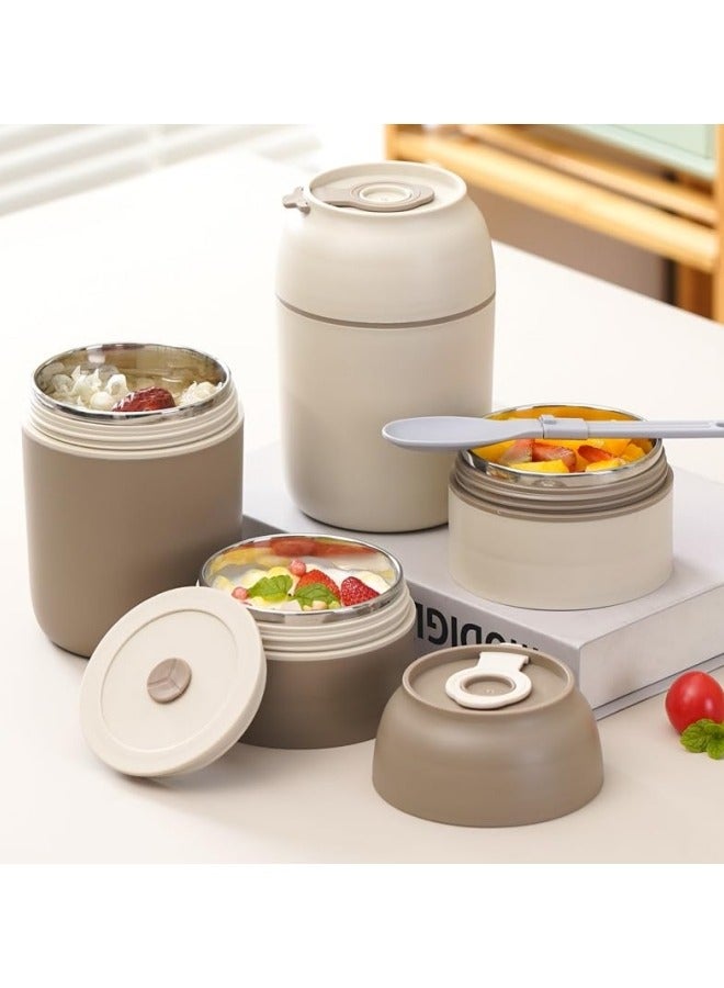 GGEROU Stainless Steel Thermal Bento Box Leakproof Lunch Box,Portable Insulated Lunch Container Set With Bag For Adults, Kids Stackable Stainless Steel Food Container Brown,500ml - Image 2