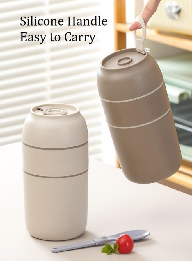 GGEROU Stainless Steel Thermal Bento Box Leakproof Lunch Box,Portable Insulated Lunch Container Set With Bag For Adults, Kids Stackable Stainless Steel Food Container Brown,500ml - Image 5