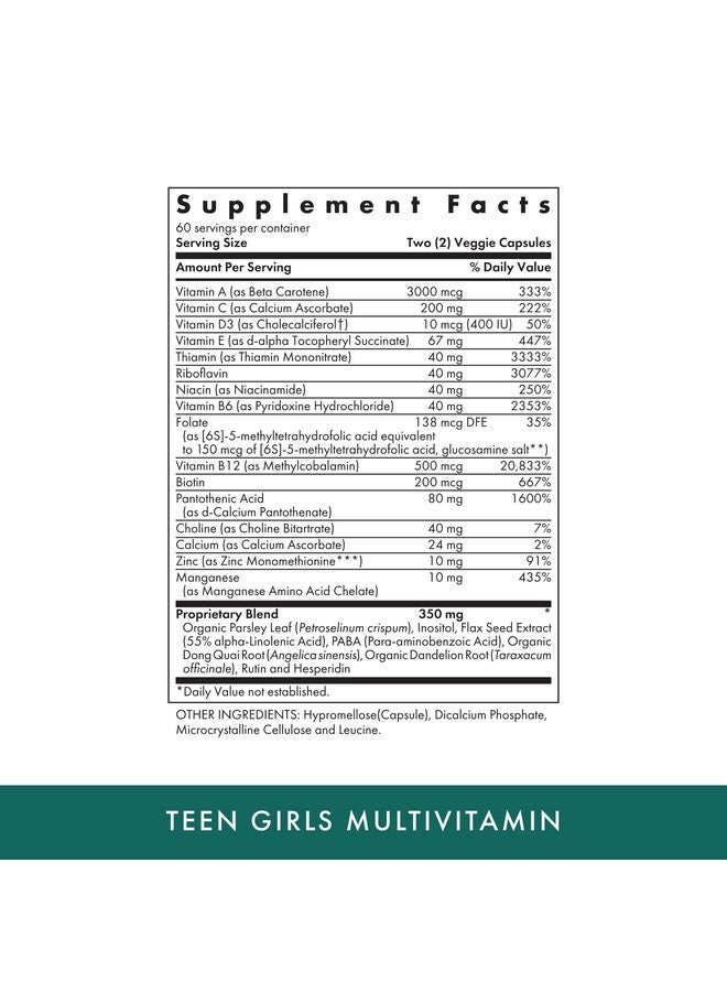 MICHAEL'S Health Naturopathic Programs Teen Girls Multivitamin - 120 Vegetarian Capsules - Nutrients for Healthy Growth & Development - Kosher - 60 Servings - Image 2