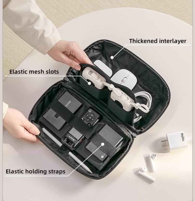 Electronic Organizer Travel, Travel Cable Organizer Pouch, Double Layers Digital Accessories Carrying Case, Cord Organizer Storage Pouch Bag, for Cord, Charger, Earphone, USB Flash Drive - Image 4