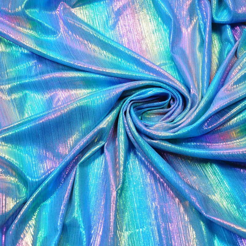 Yutone Shining Iridescent Hologram Laser Fabric Knit Crepe 58inch Wide for Cloth Craft Upholstery by The Yard (36inch SkyBlue), 1 Yard - Image 3
