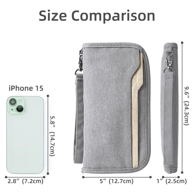 ZOPPEN Zoppen Women's Lightweight Passport Wallet, Polyester, Scan Proof, Spacious, RFID Blocking, Unisex Design, Light Grey  - Image 3