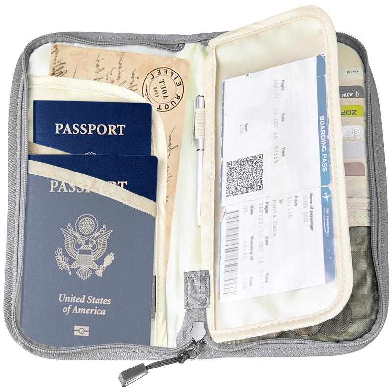 ZOPPEN Zoppen Women's Lightweight Passport Wallet, Polyester, Scan Proof, Spacious, RFID Blocking, Unisex Design, Light Grey  - Image 5