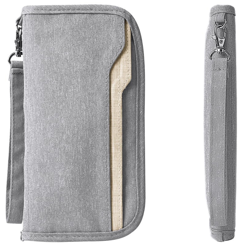 ZOPPEN Zoppen Women's Lightweight Passport Wallet, Polyester, Scan Proof, Spacious, RFID Blocking, Unisex Design, Light Grey  - Image 1