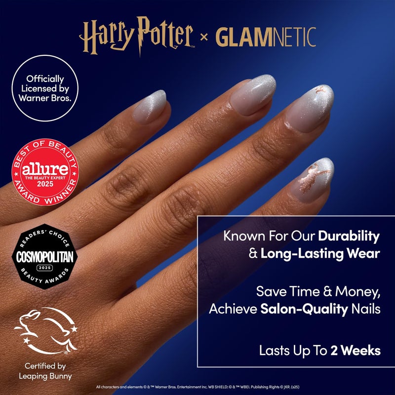 Glamnetic Press On Nails x Harry Potterâ„¢ - Rowena Ravenclawâ„¢ | Short Oval Fake Nails with Velvet Gradient Tips & Rose Gold Graphic, Salon Quality Officially Licensed | 15 Sizes - 30 Nail Kit with Glue - Image 2