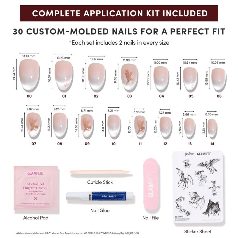 Glamnetic Press On Nails x Harry Potterâ„¢ - Rowena Ravenclawâ„¢ | Short Oval Fake Nails with Velvet Gradient Tips & Rose Gold Graphic, Salon Quality Officially Licensed | 15 Sizes - 30 Nail Kit with Glue - Image 4
