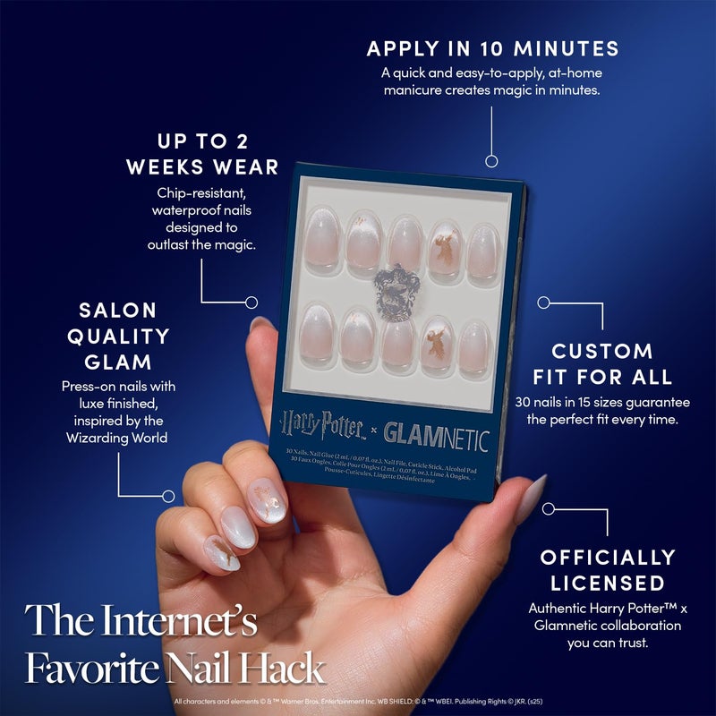 Glamnetic Press On Nails x Harry Potterâ„¢ - Rowena Ravenclawâ„¢ | Short Oval Fake Nails with Velvet Gradient Tips & Rose Gold Graphic, Salon Quality Officially Licensed | 15 Sizes - 30 Nail Kit with Glue - Image 3