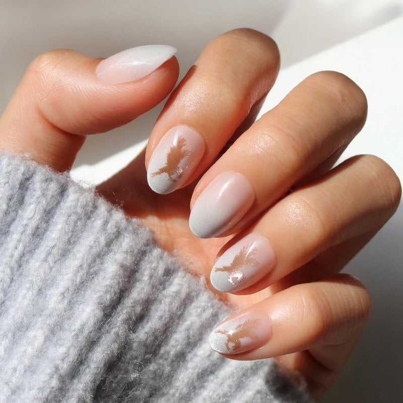Glamnetic Press On Nails x Harry Potterâ„¢ - Rowena Ravenclawâ„¢ | Short Oval Fake Nails with Velvet Gradient Tips & Rose Gold Graphic, Salon Quality Officially Licensed | 15 Sizes - 30 Nail Kit with Glue - Image 1