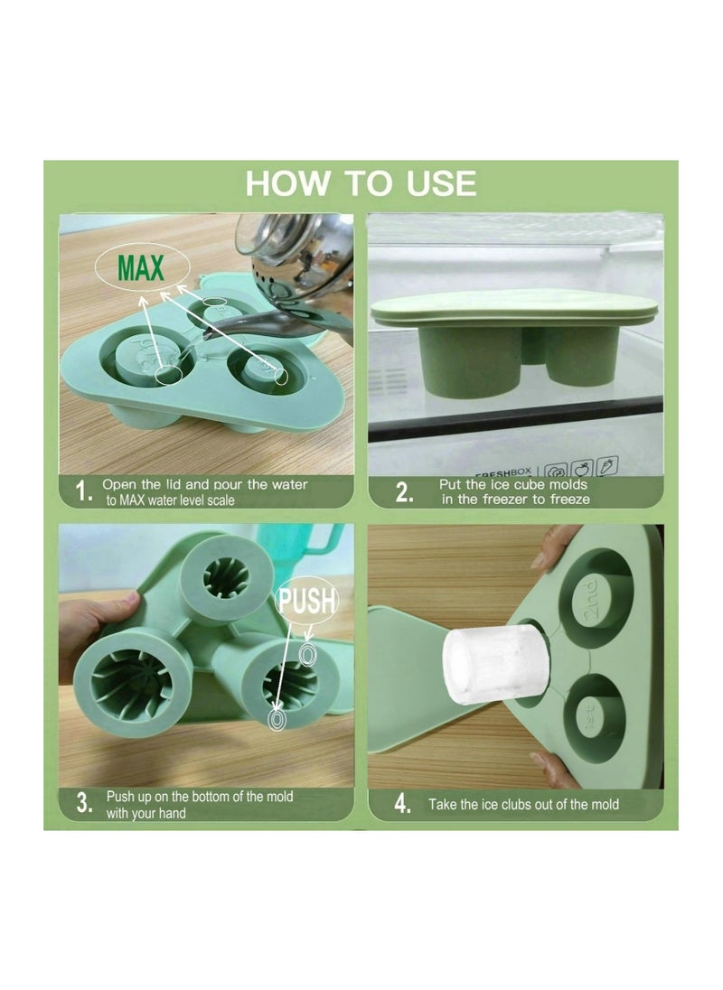 Ice Cube Tray for Stanley Cup, Silicone Ice Cube Mold with Spill-Resistant Lid, 3 Hollow Cylinder Ice Cube Molds, Ice Cube Trays for Freezer Drinks Whiskey, Compatible with 20oz-40oz Tumbler