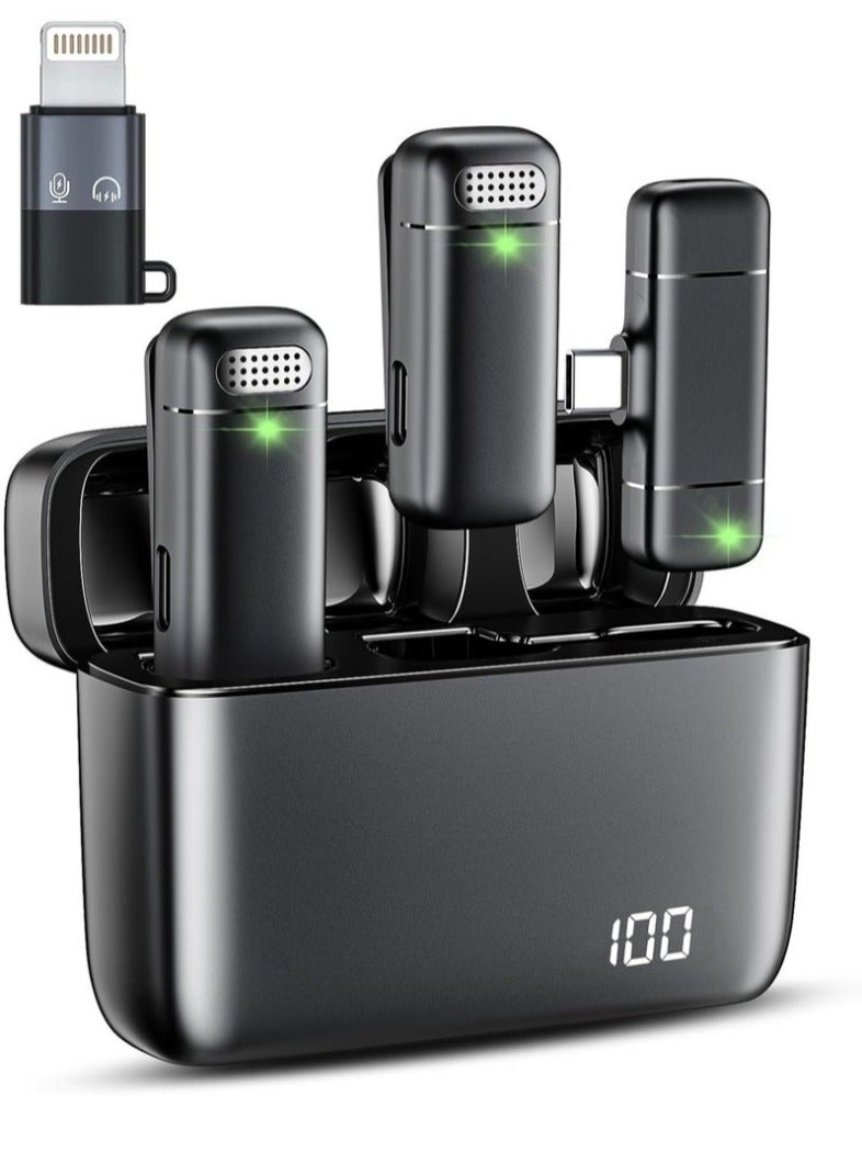 بيوينتي ميكروفون صغير لاسلكي لافاليير لابيل لأجهزة iPhone وiPad - مع حافظة شحن 500 مللي أمبير ووقت تشغيل 30 ساعة، عبوة من 2 ميكروفون صغير بمشبك لـ TikTok وYouTube وPodcast وVlog وتسجيل الفيديو والبث المباشر - Image 1