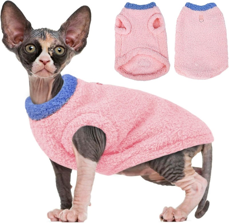ADNIKIA Sphynx Cat Clothes, Fleece Cat Vest, Warm Fleece Coat for Cat, Hairless cat Shirts Sweaters, Warm and Soft Cat Pajamas Shirt, Fleece Jumpsuit for Cats Puppy, Kitten Hairless Cat Clothes for Cats Only - Image 1
