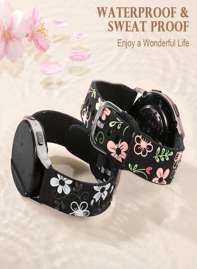 Witzon Floral Band Compatible with Samsung Galaxy Watch 7 Band/FE 6 5 4 40mm 44mm,Galaxy Active 2, 20mm Watch Band Engraved Cute Flower Soft Silicone Inlay Replacement Strap Dressy Accessories Women - Image 4
