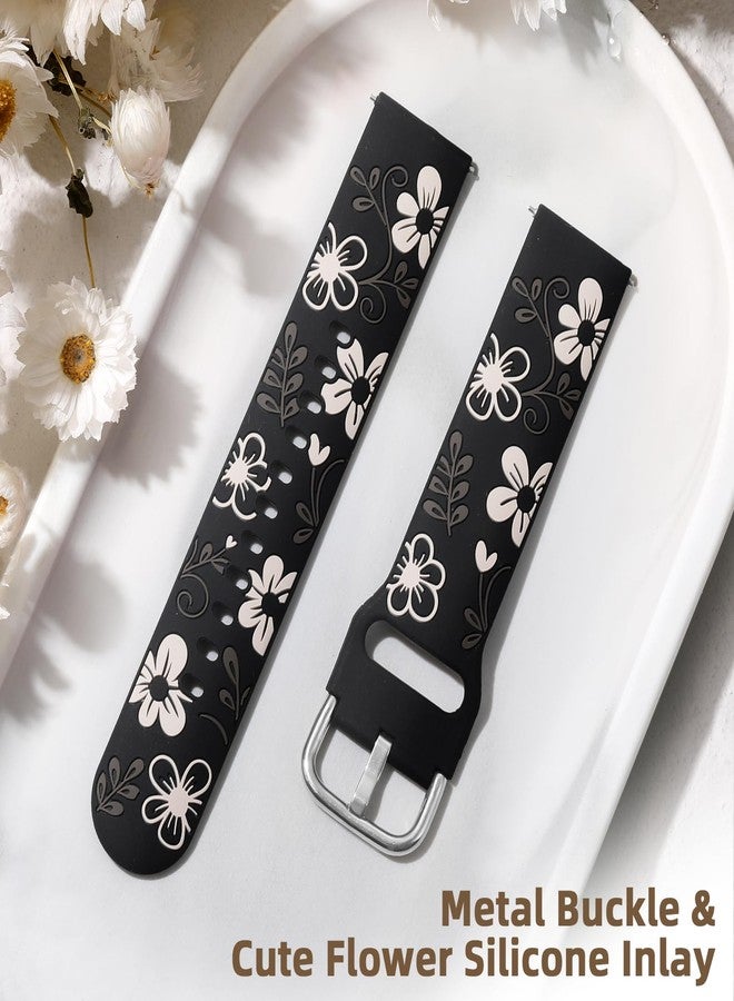 Witzon Floral Band Compatible with Samsung Galaxy Watch 7 Band/FE 6 5 4 40mm 44mm,Galaxy Active 2, 20mm Watch Band Engraved Cute Flower Soft Silicone Inlay Replacement Strap Dressy Accessories Women - Image 5