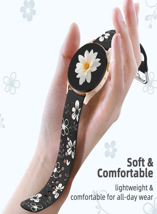 Witzon Floral Band Compatible with Samsung Galaxy Watch 7 Band/FE 6 5 4 40mm 44mm,Galaxy Active 2, 20mm Watch Band Engraved Cute Flower Soft Silicone Inlay Replacement Strap Dressy Accessories Women - Image 3