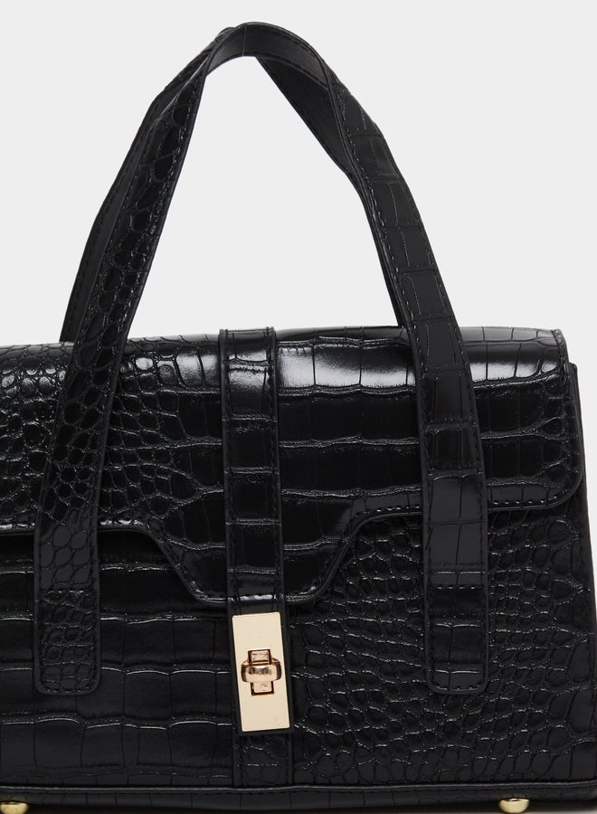 Styli Croc Skin Golden Lock Handbag - Image 3