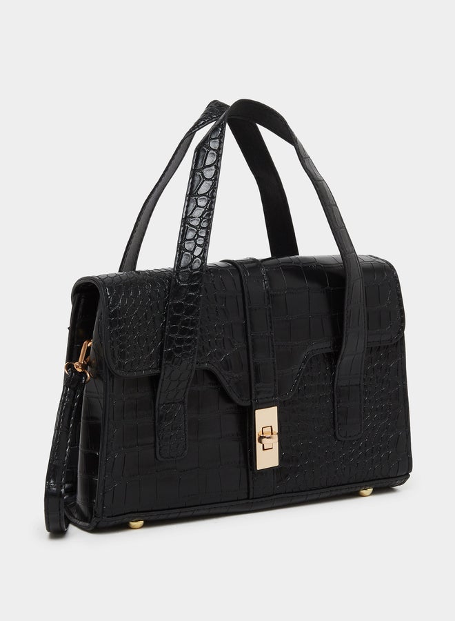 Styli Croc Skin Golden Lock Handbag - Image 1