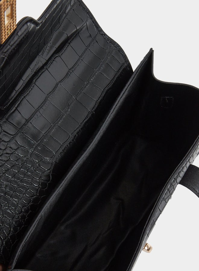 Styli Croc Skin Golden Lock Handbag - Image 4