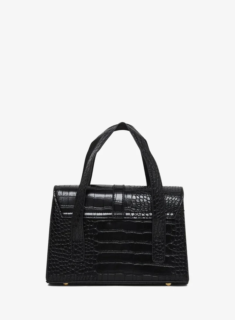 Styli Styli Croc Skin Golden Lock Handbag