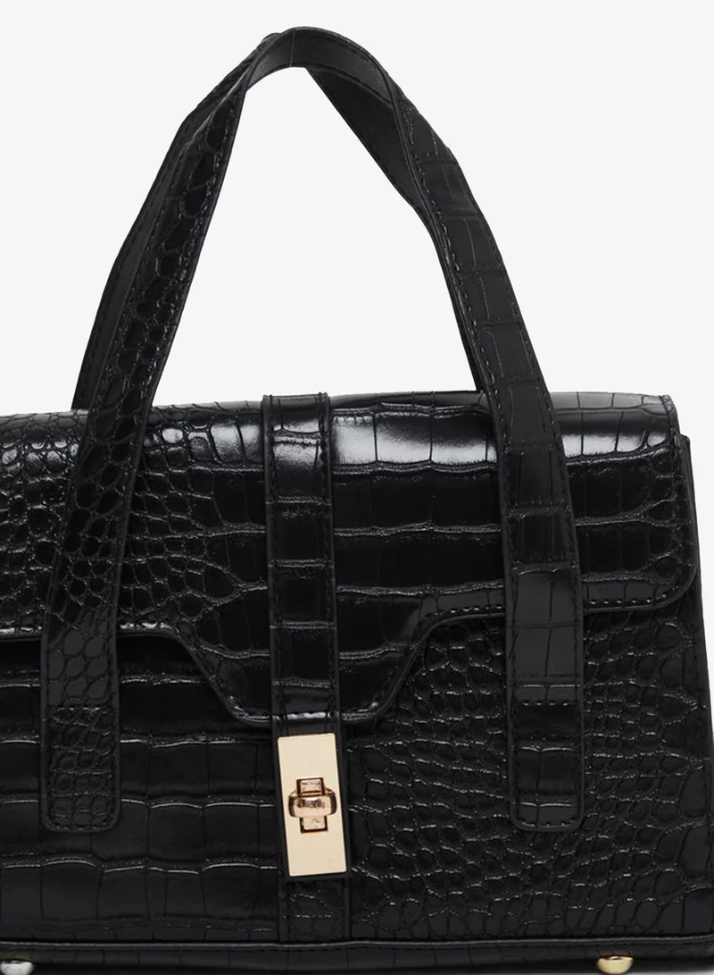 Styli Black Styli Croc Skin Golden Lock Handbag for Women | Best Price UAE