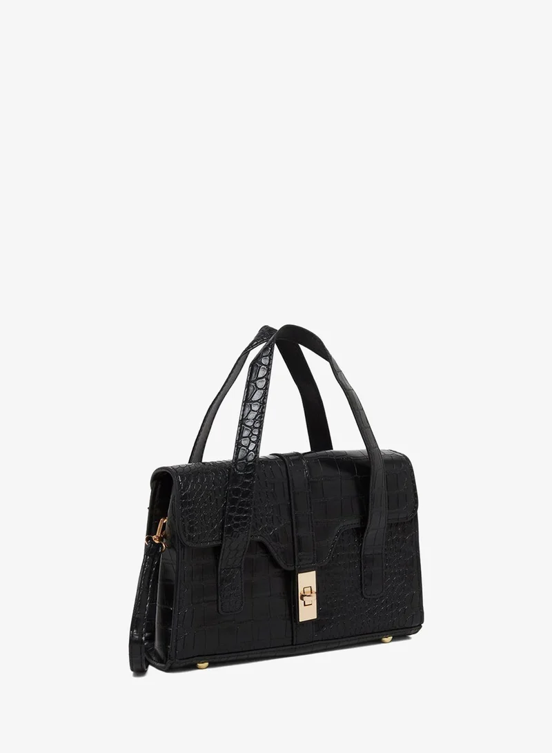 Styli Styli Croc Skin Golden Lock Handbag
