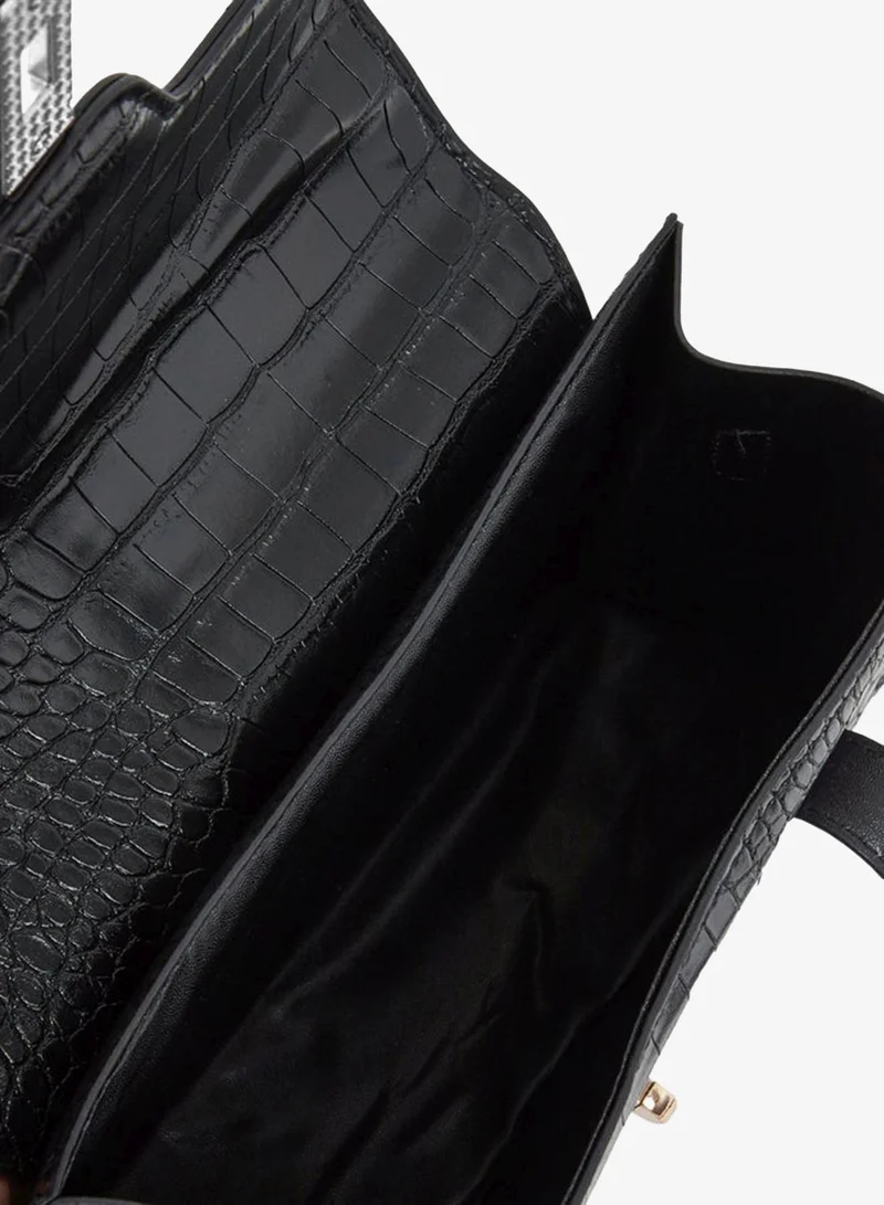 Styli Black Styli Croc Skin Golden Lock Handbag for Women | Best Price UAE
