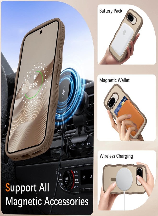 BENTOBEN for Google Pixel 9a Case [Compatible with MagSafe] Cute Curly Wavy Anti-Slip Bumper Magnetic Matte Slim Thin Women Girls Boys Protective Phone Cover for Google Pixel 9a 6.3", Desert Titanium - Image 2