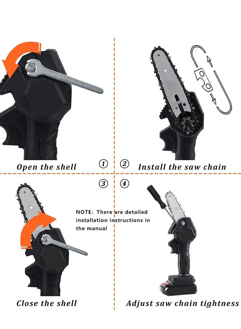 24V 4 inch Mini Chainsaw,Small Cordless ChainSaw,Portable Handheld Electric Chainsaw,Pruning Shears Chainsaw for Courtyard Tree Branch Wood Cutting - Image 3