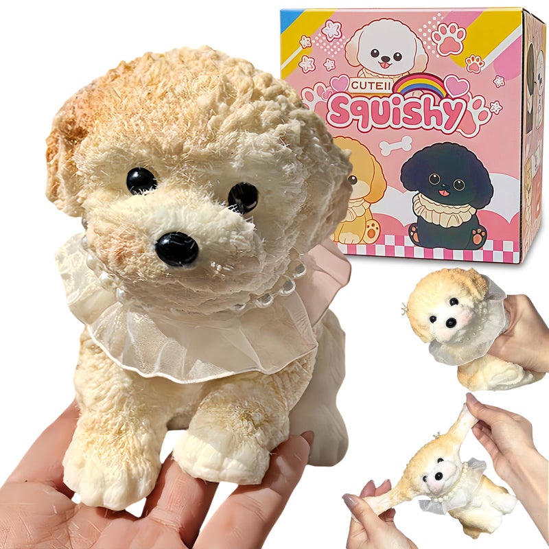 YJPPDD Big Taba Squishy Dog Handmade Squishy Dog Stress Relief Toy for AdultKids Cute Soft Teddy Dog Design Perfect Squeeze Toys Gift for Relaxation and FunCream Color - Image 2