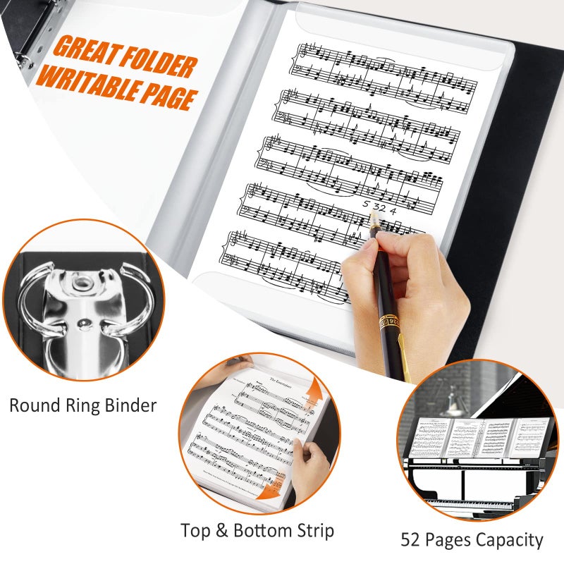 tutata Sheet Music Folder, 8.5 Ã— 11 Music Binder, 4 Page Expand, 52 Pages Capacity, Writable Choir Folder, Black - Image 3
