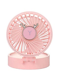 General 1 PCS USB Charging Cosmetic Mirror With Light Small Fan Folding Pocket Small Fan Hanging Neck Desktop Handheld Fan (pink)  - Image 1