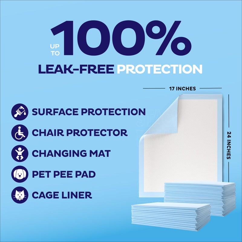 Stack Man Chucks Pads Disposable [50-Pack] Underpads 17"x 24" - Pee Pads for Dog, Puppy - Diaper Changing Table Pad for Baby - Incontinence Bed & Chair Liners for Elderly - Pet Potty Training Pads - Leak Proof - Image 3