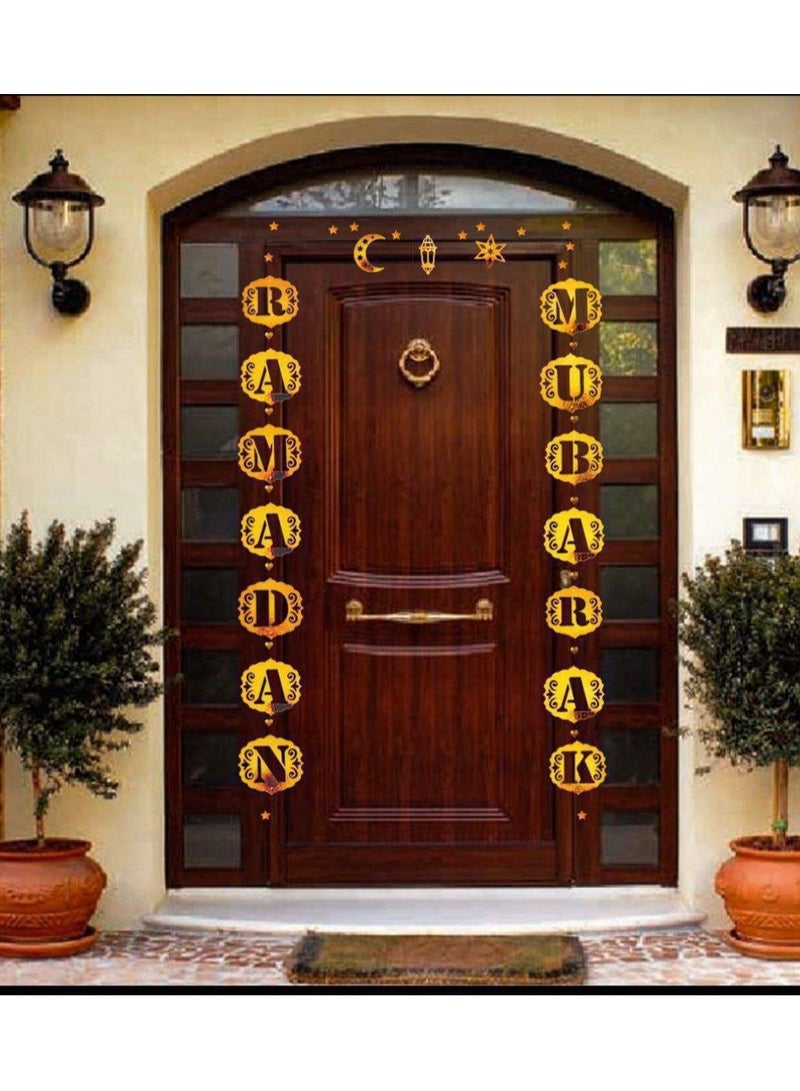 Door and window decoration with 14 letters in the best modern design  Fits every home  The package now contains Ramadan Mubarak letters  Ramadan Mubarak, the set consists of 14 letters And the group is with her too  1 lantern + 1 star + 1 crescent + 1 double face This means that all the letters of Ramadan Mubarak are present  + A crescent, a star, and a lantern   Double face silicone roller 100 pieces - Image 1