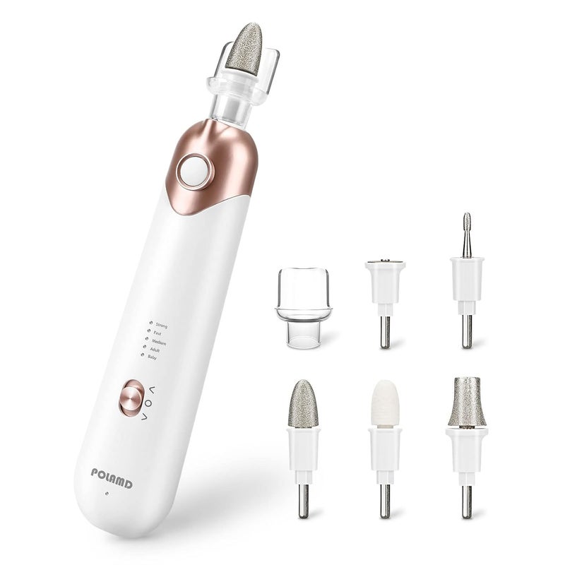 POLAMD Professional Manicure Pedicure Kit, Electric Nail File Set, Cordless Electric Nail Drill Machine, 5 Speeds Hand Foot Care Tool for Nail Grind Trim Polish(White)