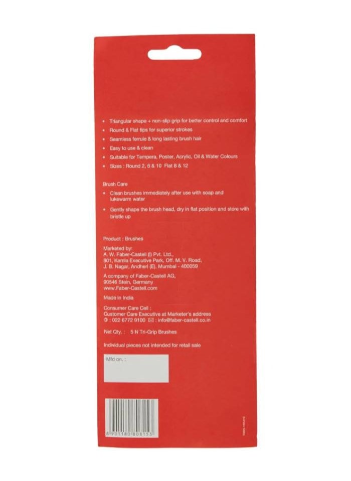 FABER-CASTELL - Faber-Castell Stretched Canvas 12 X 12 (30.48X30.48-cm) 410gsm+ Grip Paint Brushes Round & Flat Combination 5pc (2,6,10, 8, 12) - Image 1